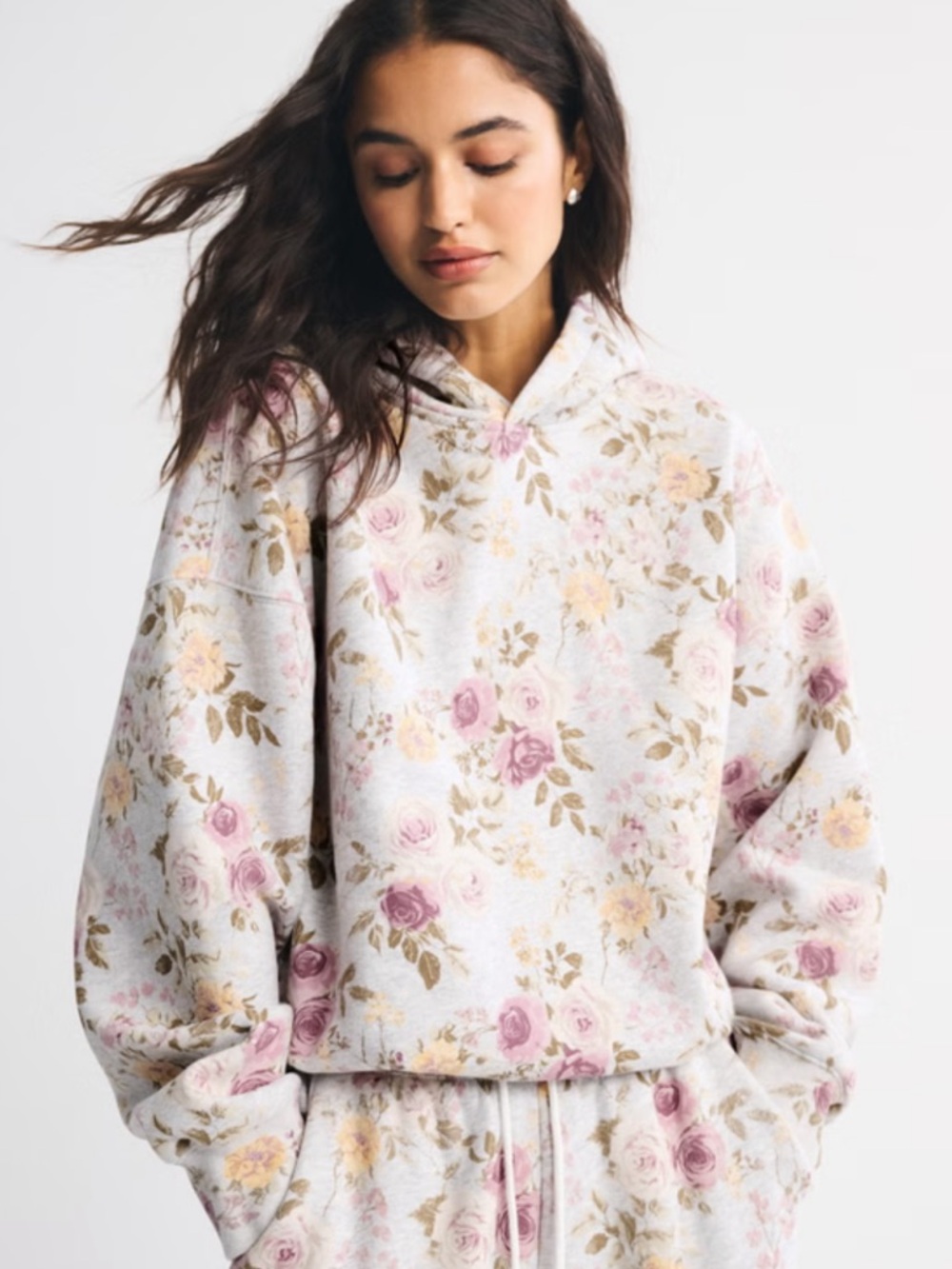 A&F Sunday Hoodie & High Rise Sweatpants Gray Floral